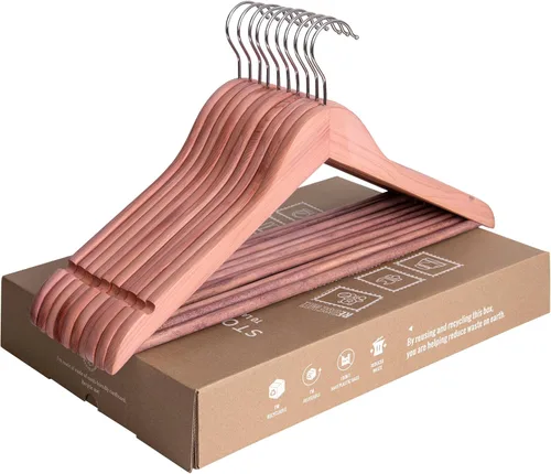 Miniatura 12 de StorageWorks Perchas de madera para camisas, chaquetas, pantalones, trajes, suéteres, madera de loto Beige natural