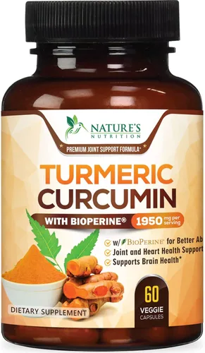 Nature's Nutrition Cúrcuma, Curcumina máxima potencia, 95% curcuminoides, 0.064 onzas con extracto de pimienta negra para una mejor absorción,
