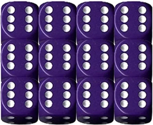 Chessex Juegos de dados d6: púrpura opaco con blanco - Troquel de seis caras de 0.630 in (12) bloque de dados