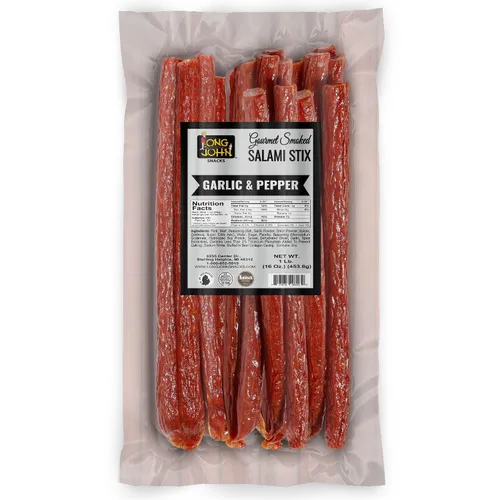 Long John Snacks Palitos de salami secos – Paquete a granel de palitos de carne ahumada con alto contenido de proteínas, hechos a mano con cortes