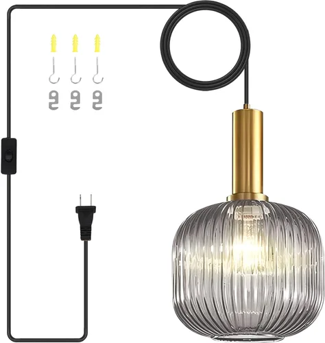 Miniatura 24 de Moderna lámpara colgante con enchufe de mediados de siglo, lámpara colgante de vidrio lechoso, lámpara colgante enchufable con luz de techo