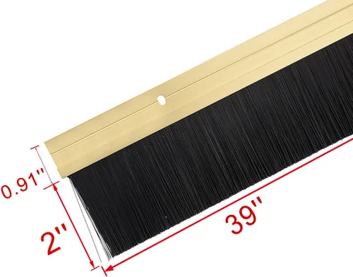 Miniatura 2 de uxcell Barrido inferior de la puerta aleación de aluminio en tono dorado con cepillo suave de silicona PP negro de 2 pulgadas, 39 pulgadas x 2.6 Oro