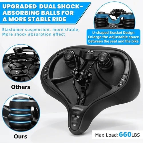 Miniatura 6 de CDYWD Oversized Bike Seat for Men & Women Comfort Wide, Soft Padded Bicycle Seat, Comfortable Large Bike Saddle for Peloton, Electric Scooter