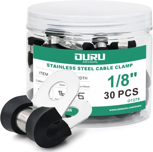 Miniatura 22 de OURU 15 piezas de abrazaderas de cable de acero inoxidable de 1-1/4 pulgadas, abrazaderas de cable con revestimiento de goma y cojín aisladas