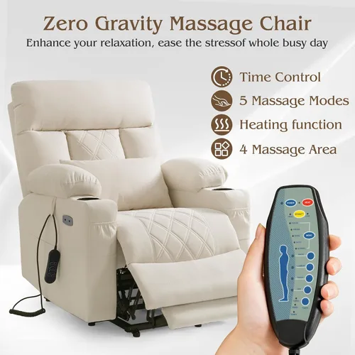 Miniatura 3 de Silla reclinable eléctrica para personas mayores con reposapiés extendido, silla reclinable plana de posición infinita para adultos con masaje