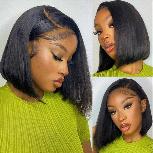 Pelucas de cabello humano lacio con encaje frontal de hueso de 13 x 4 para mujeres negras, densidad del 200 %, peluca frontal de encaje transparente