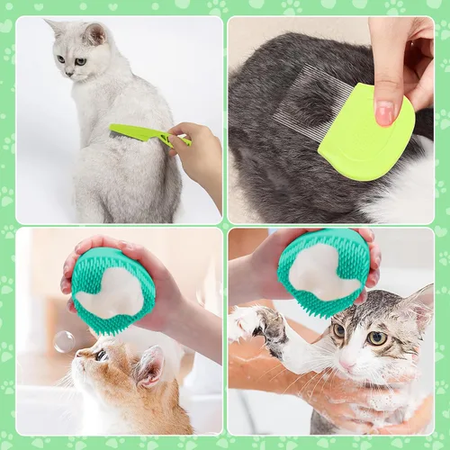 Miniatura 4 de VCZONE Kit de aseo de cepillo para gatos, kit de limpieza automática para mascotas con cortaúñas y lima para mascotas, peine de pulgas, cepillo