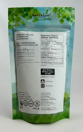 Miniatura 2 de Food to Live Polvo de hongos Cordyceps orgánico, 8 onzas, aumenta la energía, la inmunidad y la resistencia, 100% puro, vegano, sin OMG