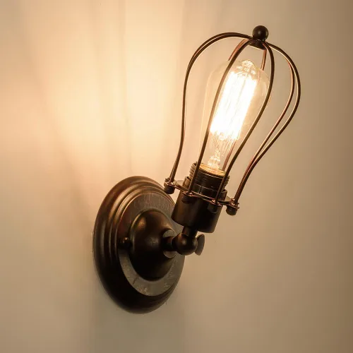 Miniatura 2 de LULING Aplique de pared industrial con iluminación vintage, lámpara ajustable de alambre rústico, jaula de metal, pantalla de luz de pared
