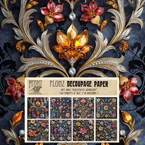 Miniatura 9 de Paquete de papel para decoupage (24 hojas 15x15 cm) Patrones florales monocromáticos FLONZ papel vintage para decoupage, manualidades y álbumes