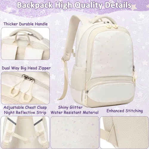 Miniatura 108 de Juego de mochila para niñas y adolescentes, mochila escolar para niños con bolsa para el almuerzo, estuche para lápices, mochilas escolares