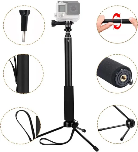 Miniatura 3 de Trípode para selfie stick de 37 pulgadas compatible con GoPro Hero 13 12 11 10 Insta360 X5 X4 AKASO EK7000 Brave 4 DJI OSMO Action 6 5 Pro 4 3 ODDV