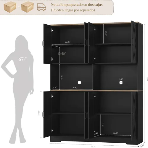 Miniatura 3 de HOSTACK Gabinete de despensa alto de 71 pulgadas, gabinete de almacenamiento de despensa de cocina ancho de 55 pulgadas, aparador de cocina grande