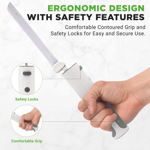 Miniatura 4 de NutriChef Cuchillo eléctrico inalámbrico Botón de seguridad fácil de usar con función constante de ENCENDIDO/APAGADO Para cortar pavo, carnes