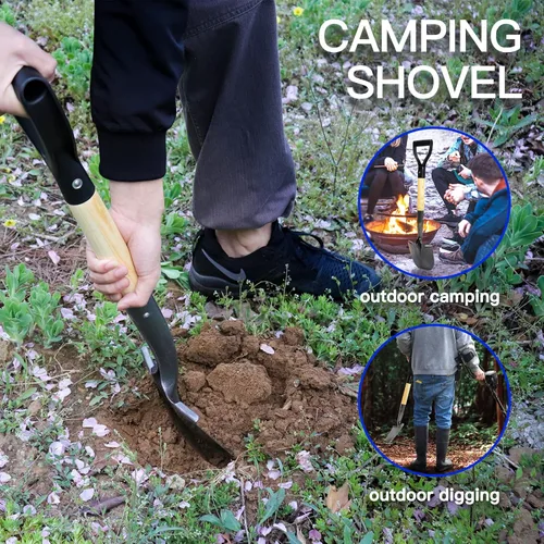 Miniatura 5 de KOLEIYA Pala pequeña de mango corto – 28 pulgadas de longitud total – Pala de arena de metal para niños para excavar y jardinería – metal + madera