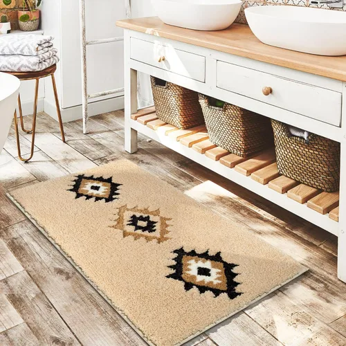 Miniatura 8 de DEXDE Alfombras de Baño Bohemias Marroquíes Alfombra de Baño 20x32 Pulgadas - Tapete de Baño Geométrico Antideslizante, Beige Crema Lavable a