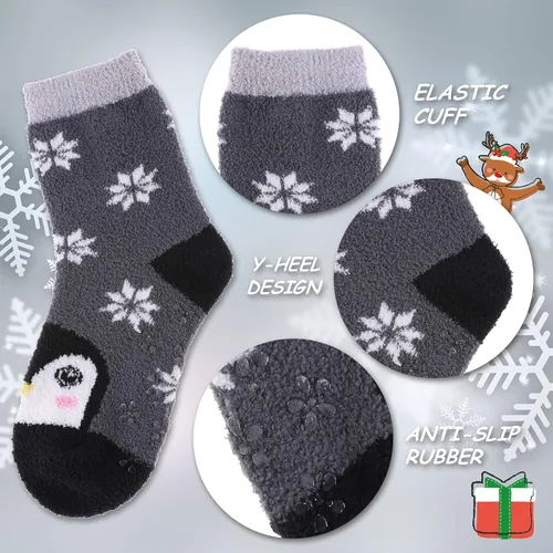 Miniatura 5 de Color City Calcetines antideslizantes para niños y niñas con agarres, antideslizantes, acogedores, esponjosos, cálidos para invierno