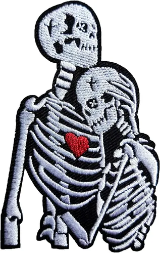 Parche de calavera para parejas con parche para planchar con calor rojo, bordado de esqueleto punk, para mochilas, ropa, sombreros, bolsas, jeans