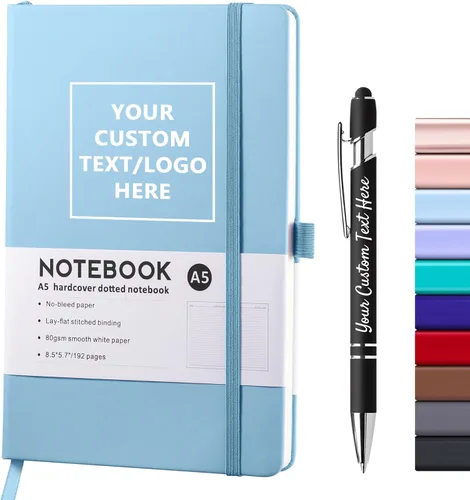 Miniatura 15 de Cuadernos personalizados con bolígrafo, cuadernos A5 personalizables con logotipo/texto/imagen grabados, diarios de escritura diaria con 192 páginas
