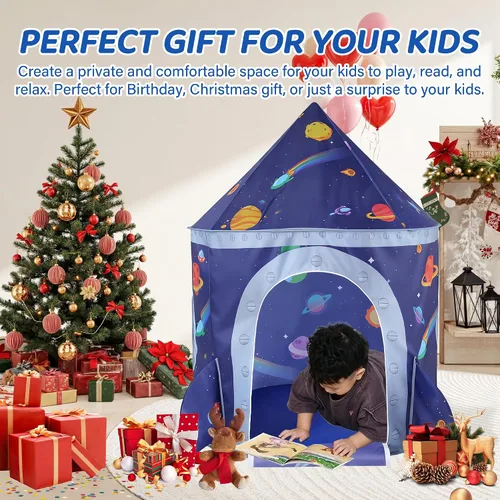 Miniatura 6 de Tienda de campaña de nave espacial para niños, tienda de juegos para niños con castillo de juguete, regalo para bebés niños y niñas de 3, 4, 5, 6, 7