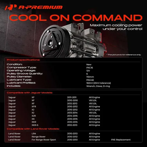 Miniatura 2 de A-Premium Compresor de aire acondicionado con embrague compatible con Land Rover Range Rover 2010-2012, LR4 2010-2013, Range Rover Sport y Jaguar
