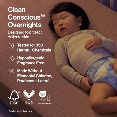 Miniatura 4 de The Honest Company Pañales Comfort Dry para la noche, protección de hasta 12 horas, hipoalergénicos, acogedores carteles de nube + estrellas