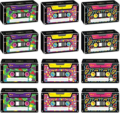 Funrous 12 cajas de recuerdo de fiesta de los años 80 y 90, cajas de regalo de regreso a los años 80, cajas de regalo retro de cassette para