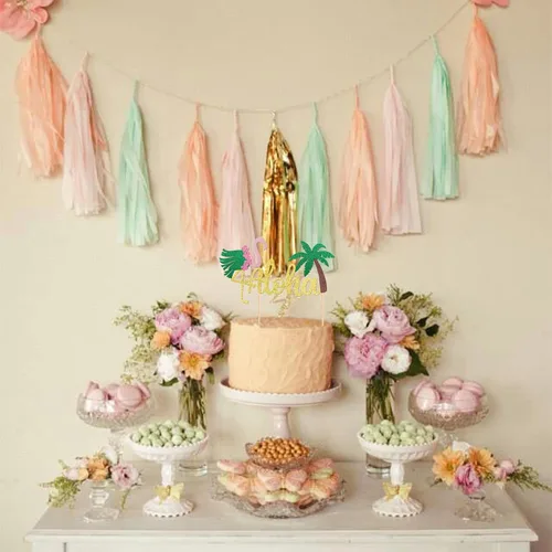 Miniatura 6 de 1 decoración para tarta de Aloha con purpurina para baby shower, paleta, palmera, flamenco, decoración para verano, hawaiano, Luau, tropical, Aloha