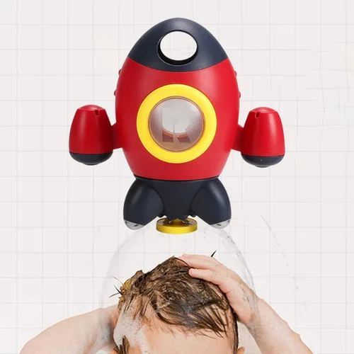 Miniatura 6 de Juguetes de baño para bebés, juguetes de bañera con forma de cohete espacial para niños pequeños, juguetes de agua con fuente giratoria, juguetes