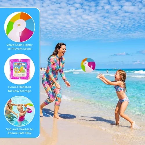 Miniatura 5 de 12-Pack 12“ Beach Balls - Bulk Classic Beachball Inflatable Swimming Pool Toys for Games Adults Kids Birthday Party Supplies Combo Set, Rainbow