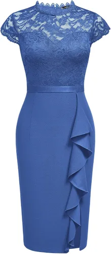 Miniatura 5 de Miusol vestido de cóctel corto para mujer, estilo retro y floral, con encaje y volantes