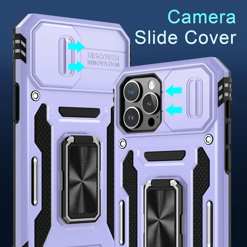 Miniatura 307 de DEERLAMN Funda para iPhone Xs Max con funda deslizante para cámara + protector de pantalla, soporte giratorio de anillo de grado militar a prueba