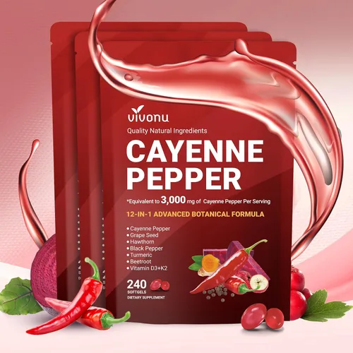 Miniatura 14 de VivoNu Suplemento de cápsulas blandas de pimienta de cayena, apoya la salud de las venas de las piernas, el corazón y los vasos sanguíneos