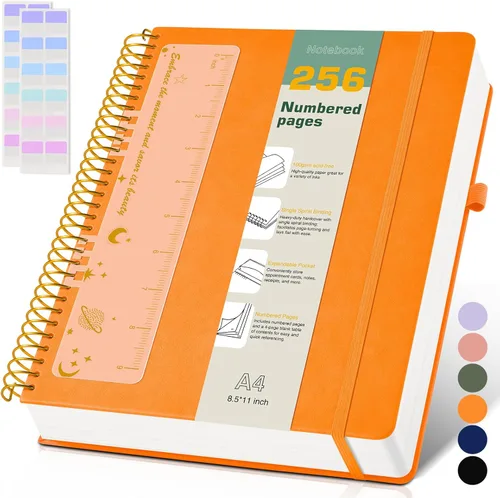 Miniatura 11 de Cuaderno de espiral A4 de 8.5 x 11 pulgadas, 256 páginas numeradas, de tapa dura, de cuero, para mujeres y hombres, cuadernos grandes rayados