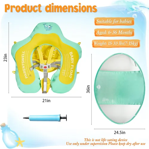 Miniatura 2 de Flotador de piscina para bebé con toldo UPF50+, flotador inflable cubierto de tela suave, flotador de natación para bebés de 6 a 36 meses