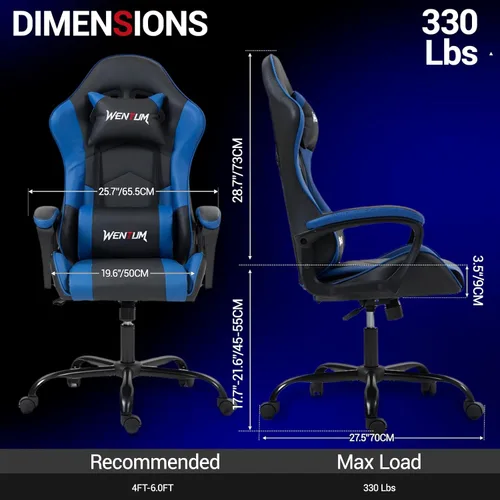 Miniatura 3 de Silla gamer de piel sintética con masaje, para PC y videojuegos, con soporte lumbar para hombres y mujeres, para el hogar y la oficina, altura Azul