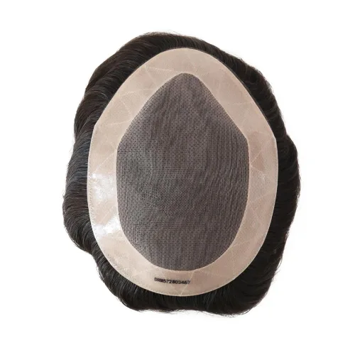 Miniatura 2 de Toupee para hombres piezas de cabello, sistemas de reemplazo de cabello humano, pelucas de cabello de densidad media, unidad de cabello negro NPU