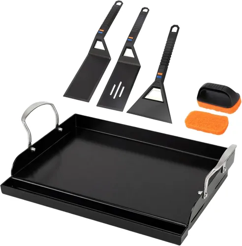 Miniatura 9 de Utheer Plancha antiadherente de nanocerámica de 25 x 16 x 2.6 pulgadas para parrillas de gas y carbón, inserto superior plano de hierro fundido