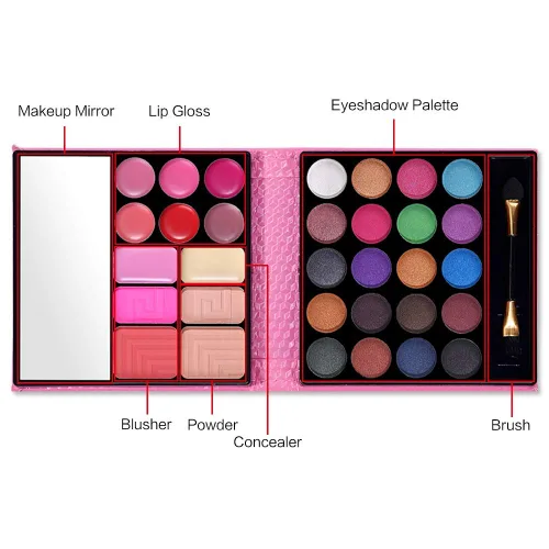 Miniatura 3 de Kit de maquillaje todo en uno: 20 sombras de ojos, 6 brillos de labios, 3 rubores, 2 polvos, 1 corrector, 1 espejo, 1 brocha, juego de regalo de Kit