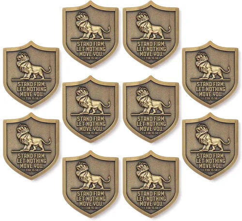 Christian Lion Shield, paquete de 10, monedas de desafío cristiano a granel – Fuerza, fe y coraje – 2 pulgadas, regalo cristiano para hombres o