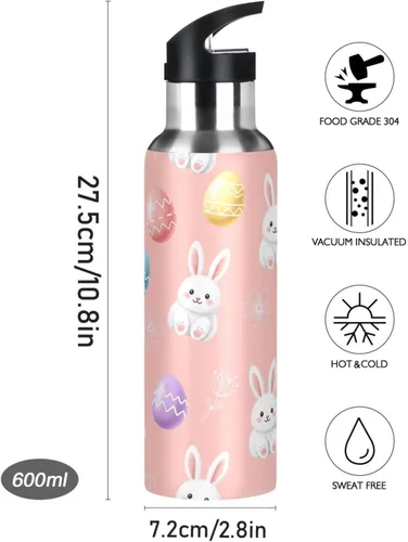 Miniatura 9 de Cute White Bunnies Stainless Steel Vacuum Insulated Water Bottle 32 Oz Leakproof Water Bottles, BPA-Free Sports Water Bottle with Straw