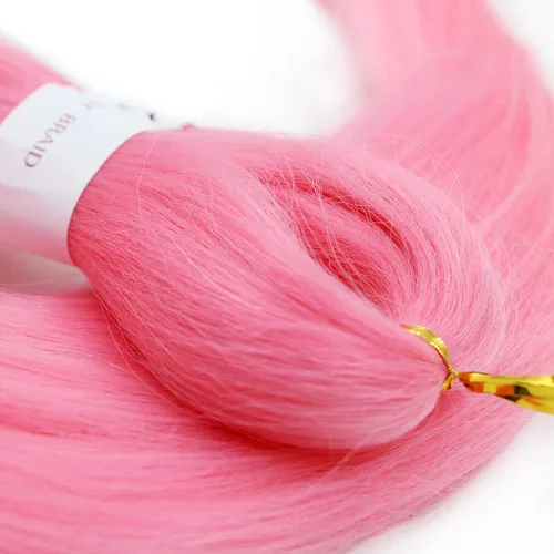 Miniatura 4 de IXIMII 3 paquetes de cabello trenzado rosa preestirado de 20 pulgadas, trenzas de ganchillo lacio, textura Yaki suave, ajuste de agua caliente