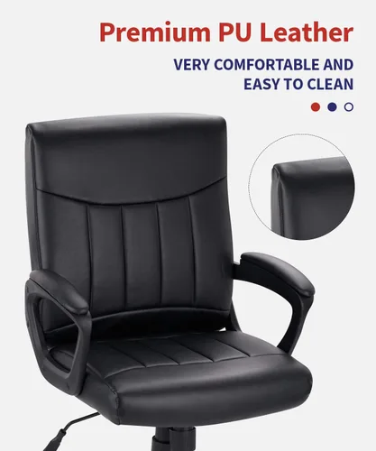 Miniatura 4 de CLATINA Silla ejecutiva de oficina de cuero, silla de escritorio de computadora con respaldo medio con soporte lumbar y reposabrazos acolchados