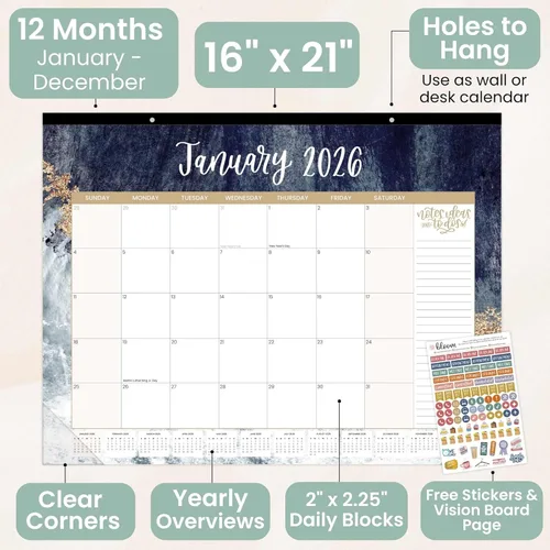 Miniatura 3 de bloom daily planners Calendario de escritorio 2026, calendario de pared grande de enero a diciembre, 21 x 16 pulgadas, planificador mensual colgante