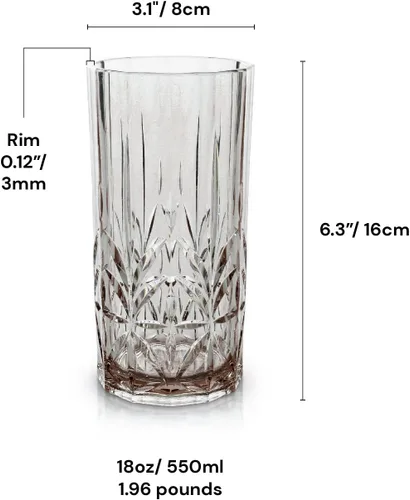 Miniatura 5 de BELLAFORTE Vaso Alto de Tritán Irrompible, Juego de 4, 18 oz - Vasos de Beber Myrtle Beach - Vasos de Plástico Irrompibles para Regalar, Fiestas