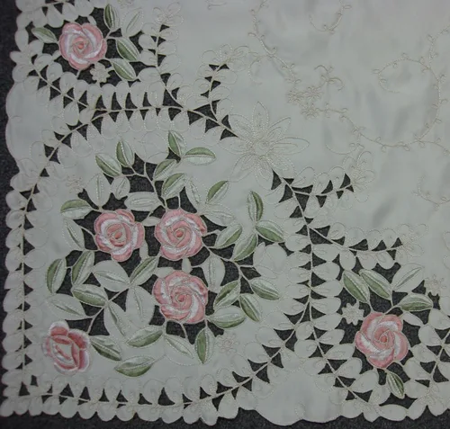 Miniatura 4 de Creative Linens Mantel bordado floral rosa rosa 70x120 rectangular y 12 servilletas beige primavera pastel mantel
