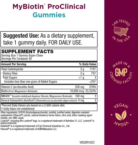 Miniatura 2 de Purity Products MyBiotin ProClinical Gomitas con Biotina - Cabello más grueso a partir de 3 semanas y combate las arrugas - MB40X Biotina Matrix