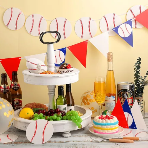 Miniatura 7 de Zonon 4 piezas de decoraciones de fiesta de béisbol, pancarta de béisbol, pelota deportiva, fiesta de cumpleaños, guirnalda de papel (estilo béisbol)