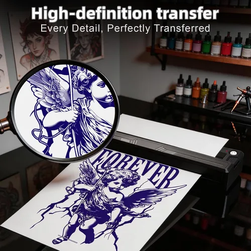 Miniatura 4 de Nueva impresora de plantillas de tatuajes, kit térmico inalámbrico Bluetooth con 10 papeles de transferencia, se adapta a papel térmico