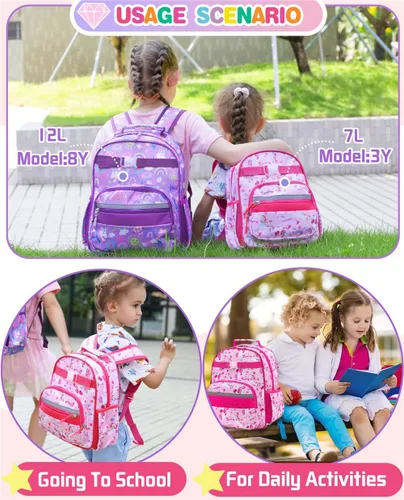 Miniatura 6 de Mochila para niños y niñas, mochila ligera para niños y niñas, preescolar, primaria, jardín de infantes, Niñas-unicornio rosa, 12L(Para Niños 5-8